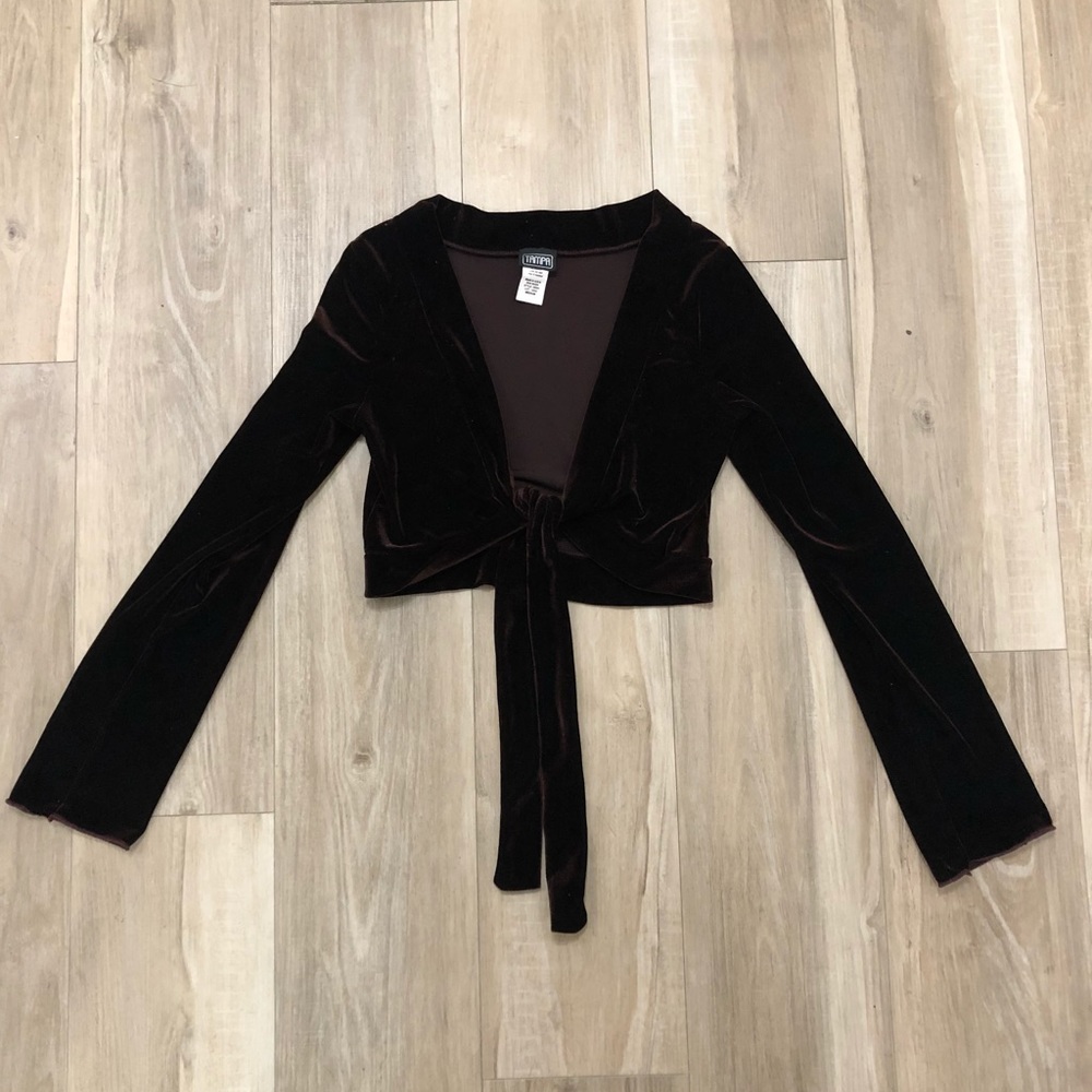 Velvet tie front crop top